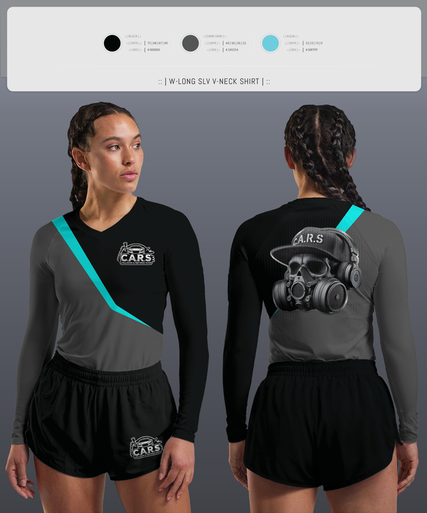 Womens Long Sleeve Vneck Shirt, C.A.R.S, , Teamtime, Team time, sublimation, custom sports apparel, team uniforms, spirit wear, spiritwear, sports uniforms, custom shirts, team store, custom team store, fundraiser sports, apparel fundraiser