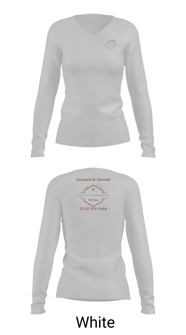 Womens Long Sleeve Vneck Shirt, LEGION'S FRAMING LLC, , Teamtime, Team time, sublimation, custom sports apparel, team uniforms, spirit wear, spiritwear, sports uniforms, custom shirts, team store, custom team store, fundraiser sports, apparel fundraiser
