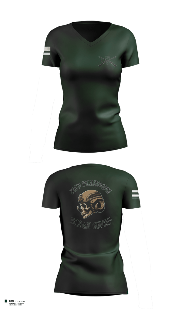 Womens Short Sleeve Vneck Shirt, 3rd PLT Black SheepDelta company 114, Army, Teamtime, Team time, sublimation, custom sports apparel, team uniforms, spirit wear, spiritwear, sports uniforms, custom shirts, team store, custom team store, fundraiser sports, apparel fundraiser