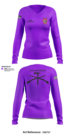 Womens Long Sleeve Vneck Shirt, Charger Co. / 2-112th Infantry Battalion, National Guard, Teamtime, Team time, sublimation, custom sports apparel, team uniforms, spirit wear, spiritwear, sports uniforms, custom shirts, team store, custom team store, fundraiser sports, apparel fundraiser