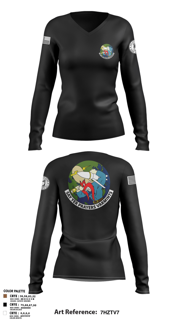 Womens Long Sleeve Vneck Shirt, 20th Intelligence Squadron, Air Force, Teamtime, Team time, sublimation, custom sports apparel, team uniforms, spirit wear, spiritwear, sports uniforms, custom shirts, team store, custom team store, fundraiser sports, apparel fundraiser