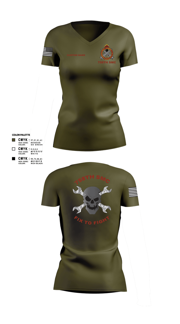 Women's Short Sleeve Vneck Shirt, 758th SMC, Army, Teamtime, Team time, sublimation, custom sports apparel, team uniforms, spirit wear, spiritwear, sports uniforms, custom shirts, team store, custom team store, fundraiser sports, apparel fundraiser