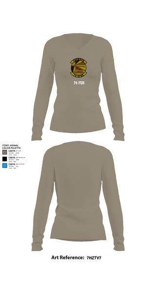 Womens Long Sleeve Vneck Shirt 1, 74 FGS, Air Force, Teamtime, Team time, sublimation, custom sports apparel, team uniforms, spirit wear, spiritwear, sports uniforms, custom shirts, team store, custom team store, fundraiser sports, apparel fundraiser