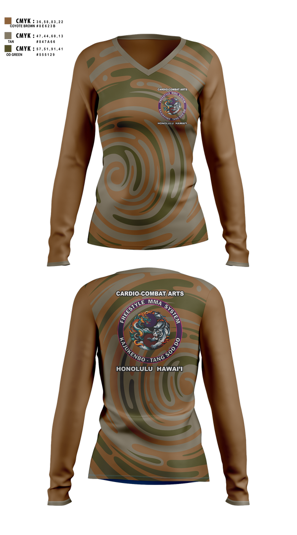 Womens Long Sleeve Vneck Shirt, Honolulu Bohemian, , Teamtime, Team time, sublimation, custom sports apparel, team uniforms, spirit wear, spiritwear, sports uniforms, custom shirts, team store, custom team store, fundraiser sports, apparel fundraiser