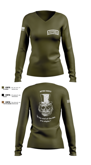 Womens Long Sleeve Vneck Shirt, APSU RANGER CHALLENGE, Army, Teamtime, Team time, sublimation, custom sports apparel, team uniforms, spirit wear, spiritwear, sports uniforms, custom shirts, team store, custom team store, fundraiser sports, apparel fundraiser