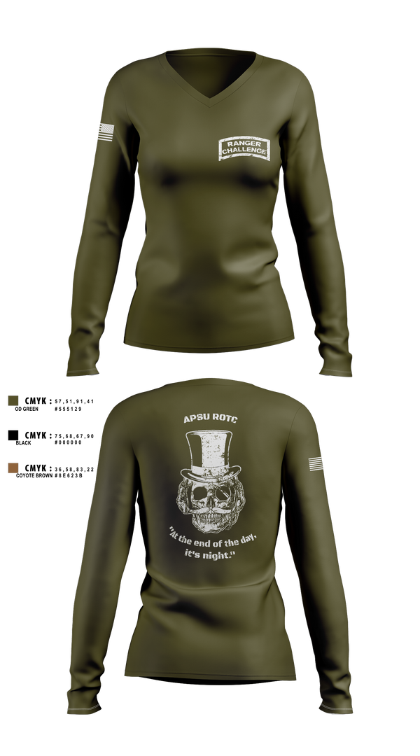 Womens Long Sleeve Vneck Shirt, APSU RANGER CHALLENGE, Army, Teamtime, Team time, sublimation, custom sports apparel, team uniforms, spirit wear, spiritwear, sports uniforms, custom shirts, team store, custom team store, fundraiser sports, apparel fundraiser