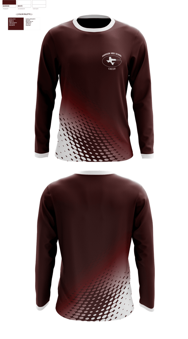 Long Sleeve Performance Shirt, Garrison High School Cheer, Cheer, Teamtime, Team time, sublimation, custom sports apparel, team uniforms, spirit wear, spiritwear, sports uniforms, custom shirts, team store, custom team store, fundraiser sports, apparel fundraiser