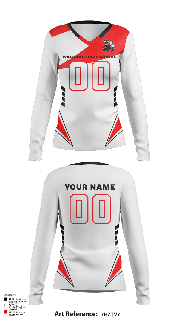 Women's Long Sleeve Vneck Shirt, Waldron High School Volleyball, Women's Volleyball, Teamtime, Team time, sublimation, custom sports apparel, team uniforms, spirit wear, spiritwear, sports uniforms, custom shirts, team store, custom team store, fundraiser sports, apparel fundraiser