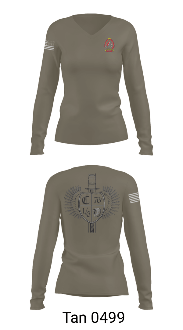 Women's Long Sleeve Vneck Shirt, 1/6 Charlie company, , Teamtime, Team time, sublimation, custom sports apparel, team uniforms, spirit wear, spiritwear, sports uniforms, custom shirts, team store, custom team store, fundraiser sports, apparel fundraiser