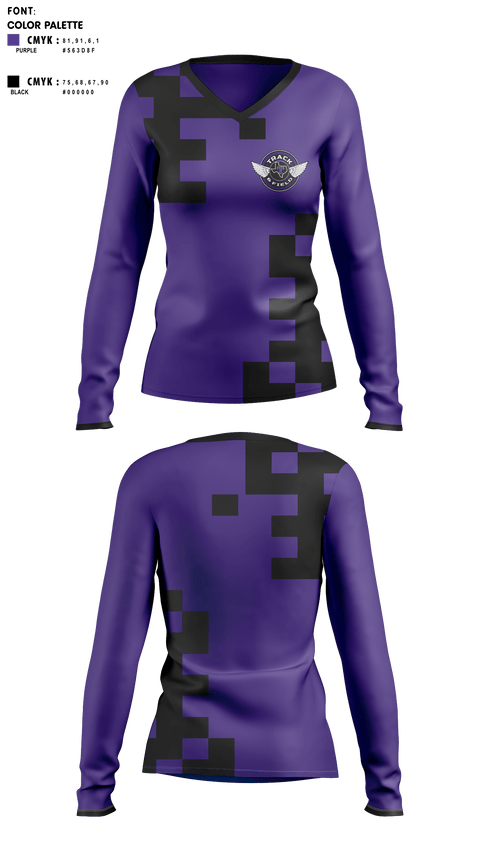 Womens Long Sleeve Vneck Shirt 1, Throckmorton High School Track and Field, Track & Field, Teamtime, Team time, sublimation, custom sports apparel, team uniforms, spirit wear, spiritwear, sports uniforms, custom shirts, team store, custom team store, fundraiser sports, apparel fundraiser