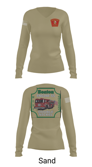 Womens Long Sleeve Vneck Shirt 1, Boston Fire Department Engine 55, , Teamtime, Team time, sublimation, custom sports apparel, team uniforms, spirit wear, spiritwear, sports uniforms, custom shirts, team store, custom team store, fundraiser sports, apparel fundraiser