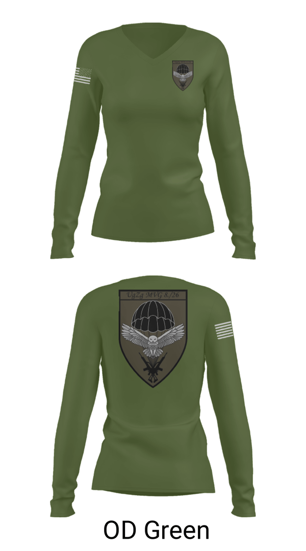 Womens Long Sleeve Vneck Shirt, 8.FschJgRgt 26, Army, Teamtime, Team time, sublimation, custom sports apparel, team uniforms, spirit wear, spiritwear, sports uniforms, custom shirts, team store, custom team store, fundraiser sports, apparel fundraiser