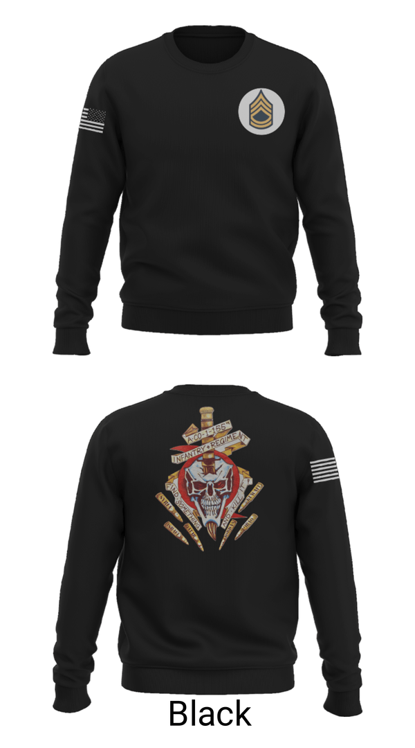Crew Neck Sweatshirt, A Co 1/155 INF, Army, Teamtime, Team time, sublimation, custom sports apparel, team uniforms, spirit wear, spiritwear, sports uniforms, custom shirts, team store, custom team store, fundraiser sports, apparel fundraiser
