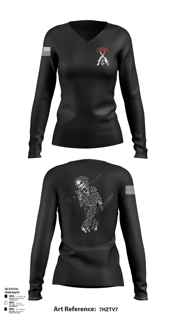 Womens Long Sleeve Vneck Shirt, 2-5 CAV Snipers, Army, Teamtime, Team time, sublimation, custom sports apparel, team uniforms, spirit wear, spiritwear, sports uniforms, custom shirts, team store, custom team store, fundraiser sports, apparel fundraiser