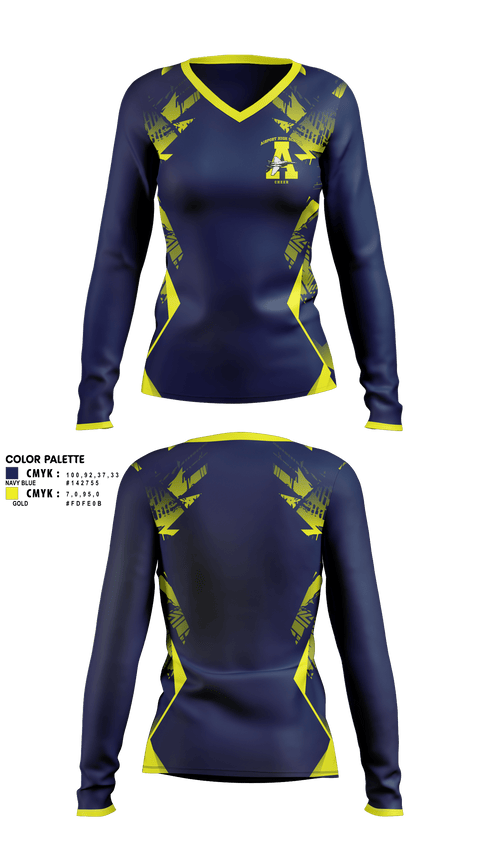 Womens Long Sleeve Vneck Shirt, Airport High School Cheer, Cheer, Teamtime, Team time, sublimation, custom sports apparel, team uniforms, spirit wear, spiritwear, sports uniforms, custom shirts, team store, custom team store, fundraiser sports, apparel fundraiser