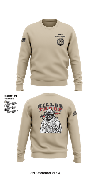 Crew Neck Sweatshirt, 3/2CR Killer Troop, Army, Teamtime, Team time, sublimation, custom sports apparel, team uniforms, spirit wear, spiritwear, sports uniforms, custom shirts, team store, custom team store, fundraiser sports, apparel fundraiser