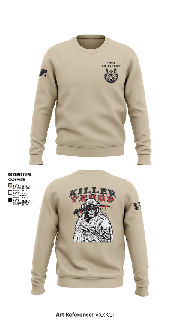 Crew Neck Sweatshirt, 3/2CR Killer Troop, Army, Teamtime, Team time, sublimation, custom sports apparel, team uniforms, spirit wear, spiritwear, sports uniforms, custom shirts, team store, custom team store, fundraiser sports, apparel fundraiser