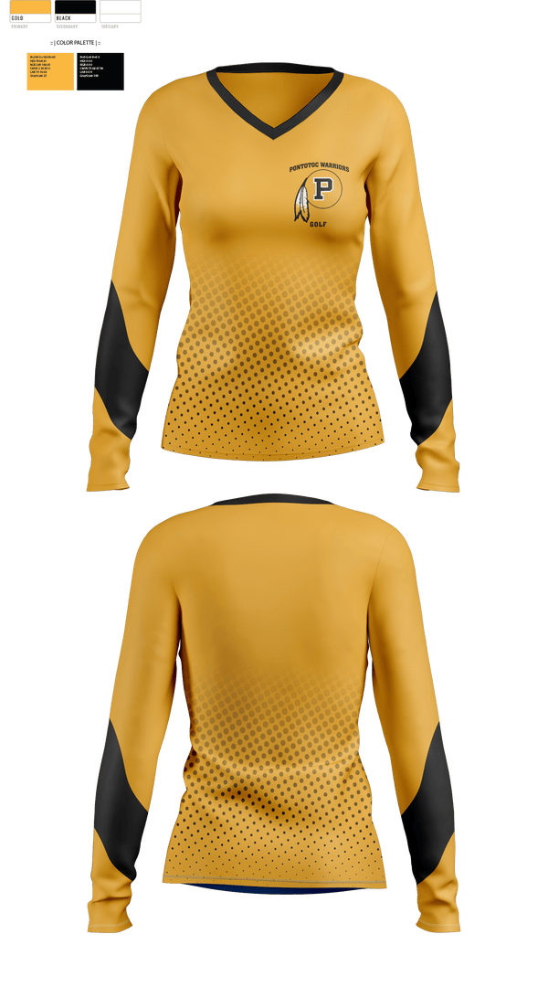 Womens Long Sleeve Vneck Shirt, Pontotoc High School Golf, Golf, Teamtime, Team time, sublimation, custom sports apparel, team uniforms, spirit wear, spiritwear, sports uniforms, custom shirts, team store, custom team store, fundraiser sports, apparel fundraiser