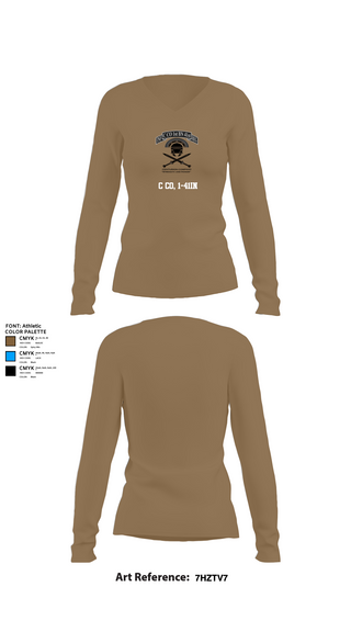 Womens Long Sleeve Vneck Shirt, C CO, 1-41IN, Army, Teamtime, Team time, sublimation, custom sports apparel, team uniforms, spirit wear, spiritwear, sports uniforms, custom shirts, team store, custom team store, fundraiser sports, apparel fundraiser