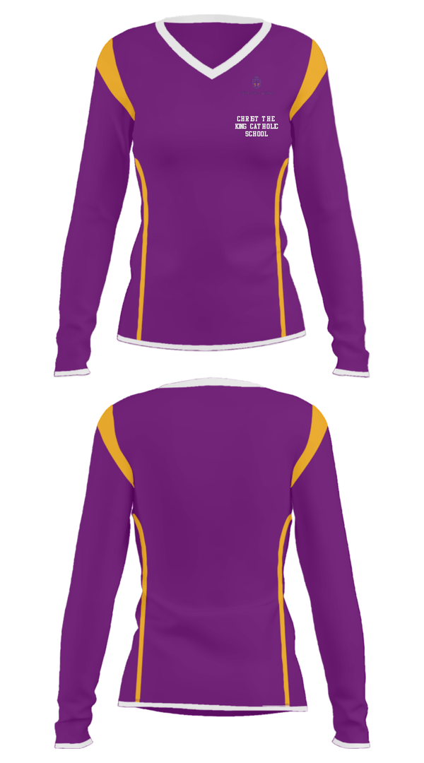 Women's Long Sleeve Vneck Shirt, Christ The King Catholic School, Spirit Store, Teamtime, Team time, sublimation, custom sports apparel, team uniforms, spirit wear, spiritwear, sports uniforms, custom shirts, team store, custom team store, fundraiser sports, apparel fundraiser
