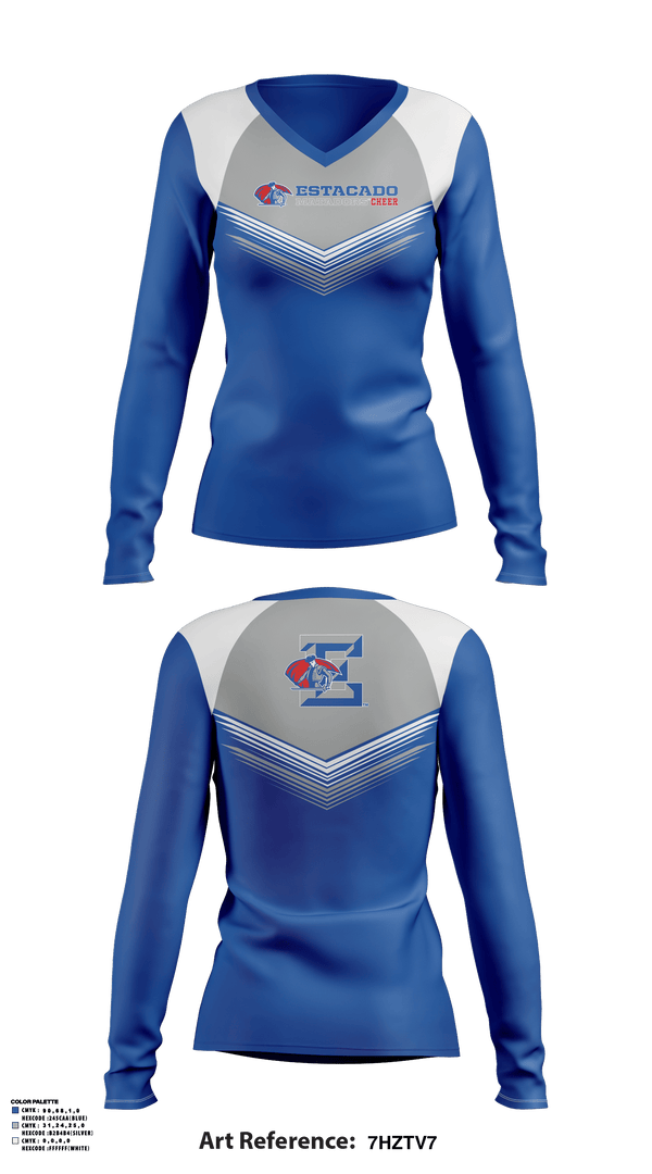 Womens Long Sleeve Vneck Shirt, Estacado High School Cheer, Cheer, Teamtime, Team time, sublimation, custom sports apparel, team uniforms, spirit wear, spiritwear, sports uniforms, custom shirts, team store, custom team store, fundraiser sports, apparel fundraiser