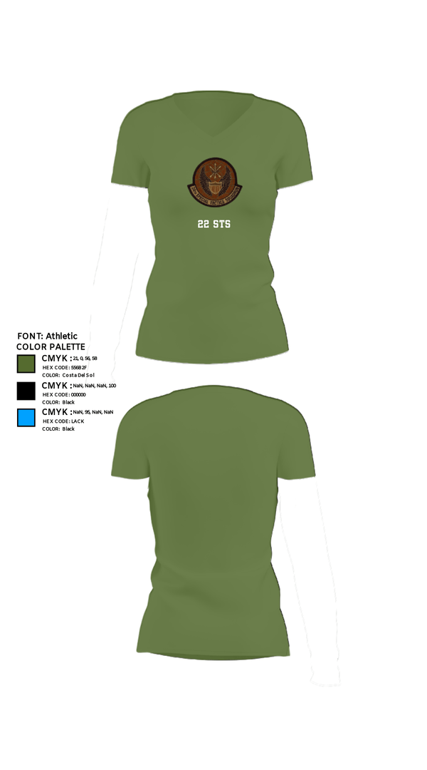 Women's Short Sleeve Vneck Shirt, 22 STS, Air Force, Teamtime, Team time, sublimation, custom sports apparel, team uniforms, spirit wear, spiritwear, sports uniforms, custom shirts, team store, custom team store, fundraiser sports, apparel fundraiser