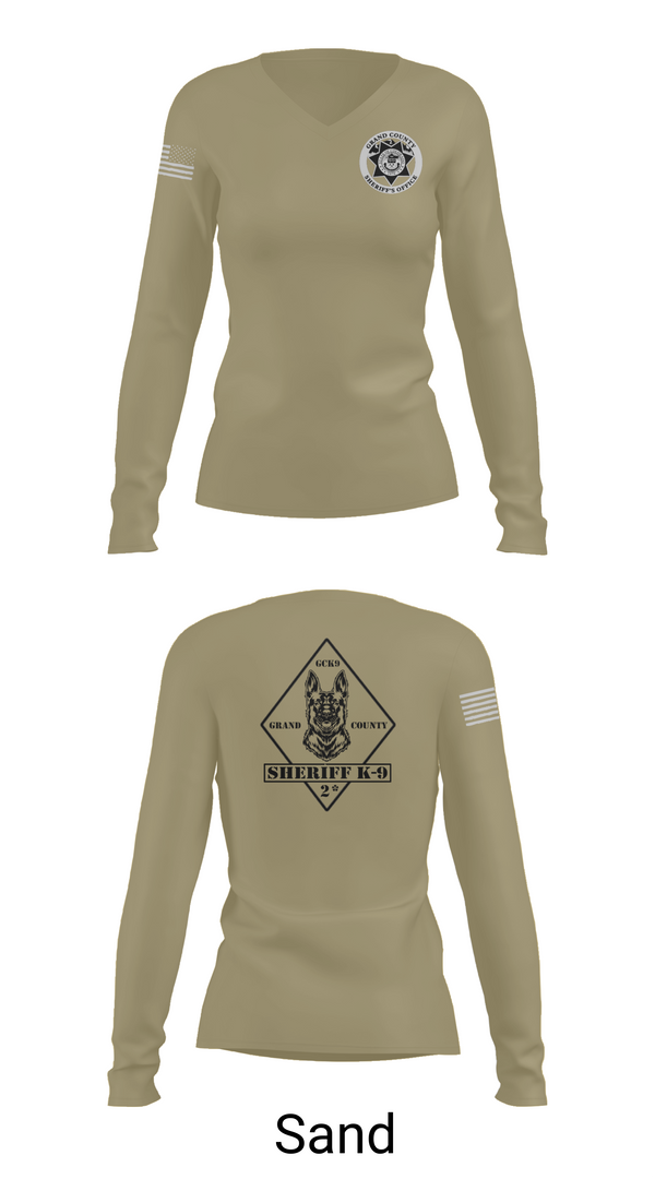 Womens Long Sleeve Vneck Shirt, GCSO K9, , Teamtime, Team time, sublimation, custom sports apparel, team uniforms, spirit wear, spiritwear, sports uniforms, custom shirts, team store, custom team store, fundraiser sports, apparel fundraiser