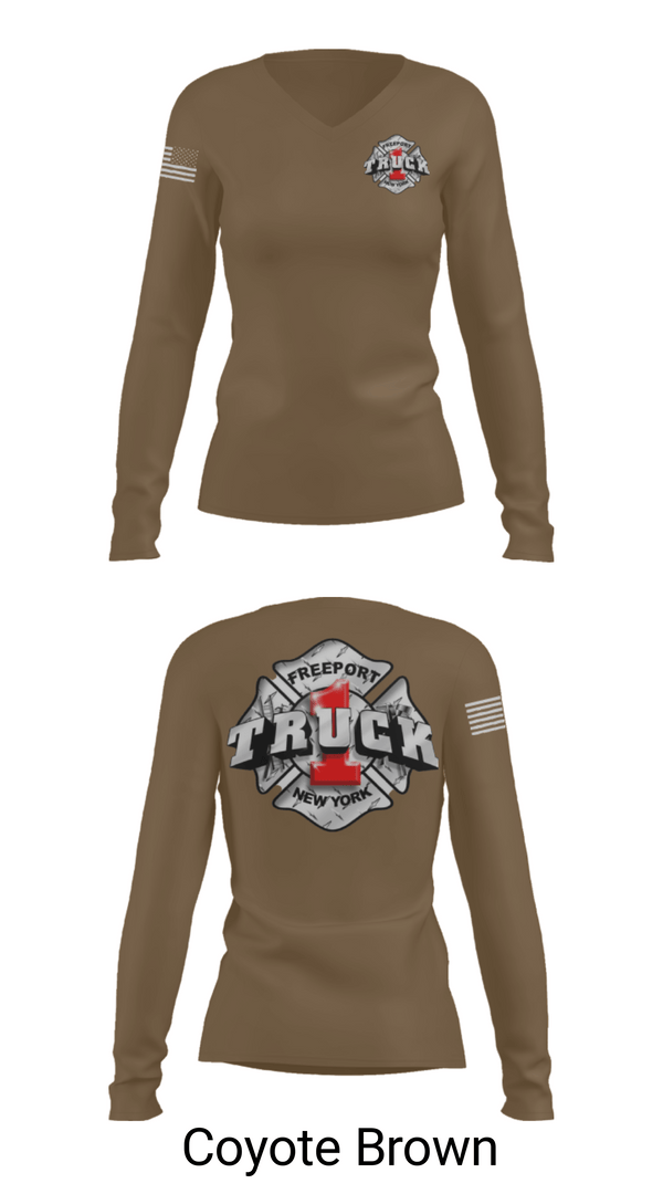 Women's Long Sleeve Vneck Shirt, Truck 1, Fire Department, Teamtime, Team time, sublimation, custom sports apparel, team uniforms, spirit wear, spiritwear, sports uniforms, custom shirts, team store, custom team store, fundraiser sports, apparel fundraiser