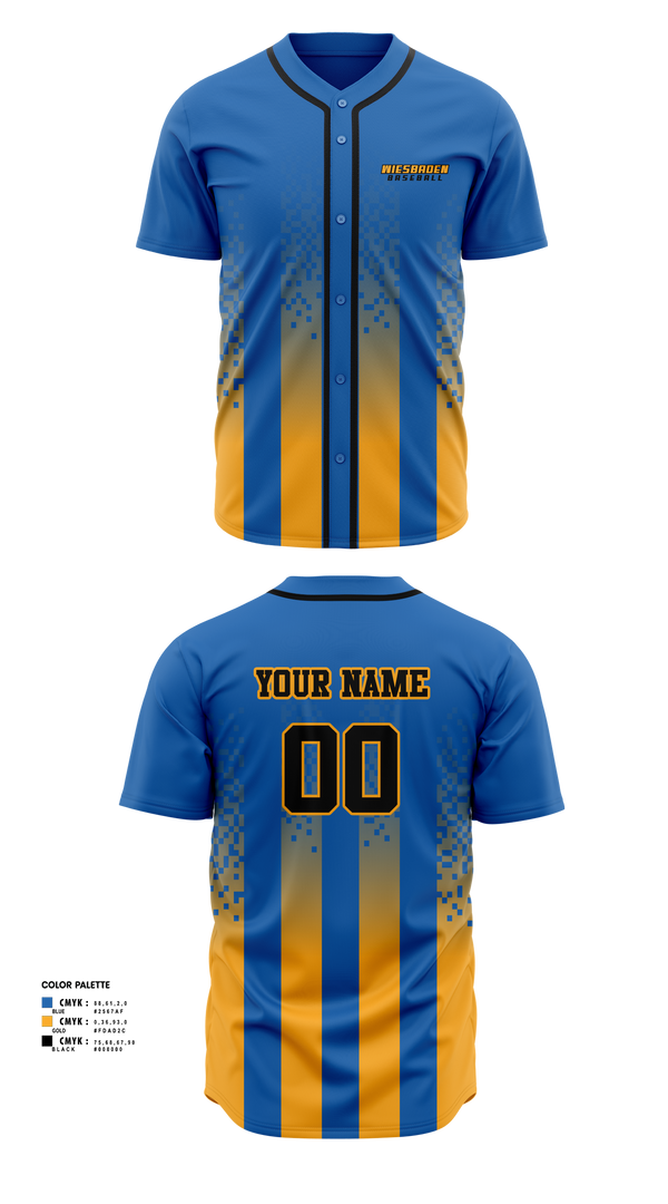 Full Button Baseball Jersey, Wiesbaden, Baseball, Teamtime, Team time, sublimation, custom sports apparel, team uniforms, spirit wear, spiritwear, sports uniforms, custom shirts, team store, custom team store, fundraiser sports, apparel fundraiser