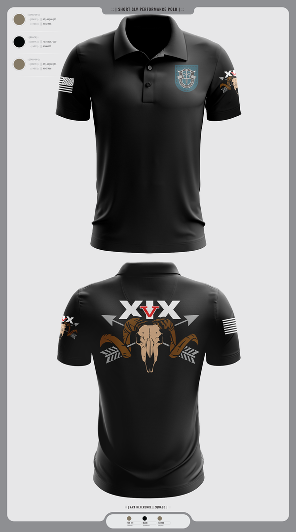 Short Sleeve Performance Polo, 5/19th SFG, National Guard, Teamtime, Team time, sublimation, custom sports apparel, team uniforms, spirit wear, spiritwear, sports uniforms, custom shirts, team store, custom team store, fundraiser sports, apparel fundraiser