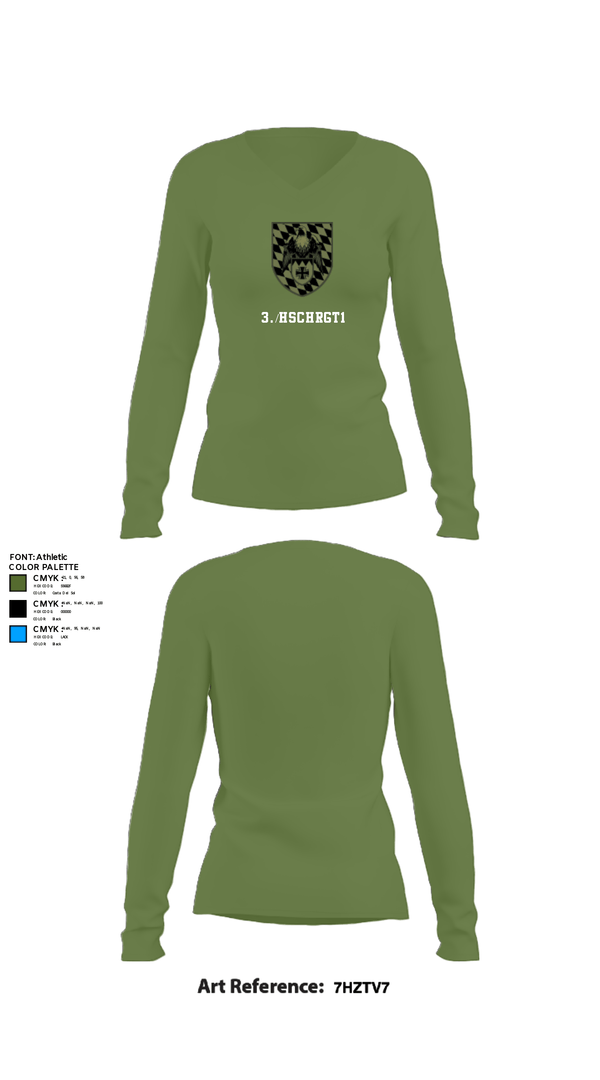 Women's Long Sleeve Vneck Shirt, 3./HSchRgt1, Army, Teamtime, Team time, sublimation, custom sports apparel, team uniforms, spirit wear, spiritwear, sports uniforms, custom shirts, team store, custom team store, fundraiser sports, apparel fundraiser