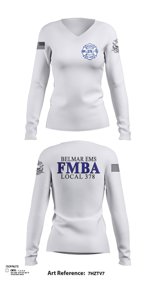 Womens Long Sleeve Vneck Shirt 1, Belmar FMBA, Fire Department, Teamtime, Team time, sublimation, custom sports apparel, team uniforms, spirit wear, spiritwear, sports uniforms, custom shirts, team store, custom team store, fundraiser sports, apparel fundraiser