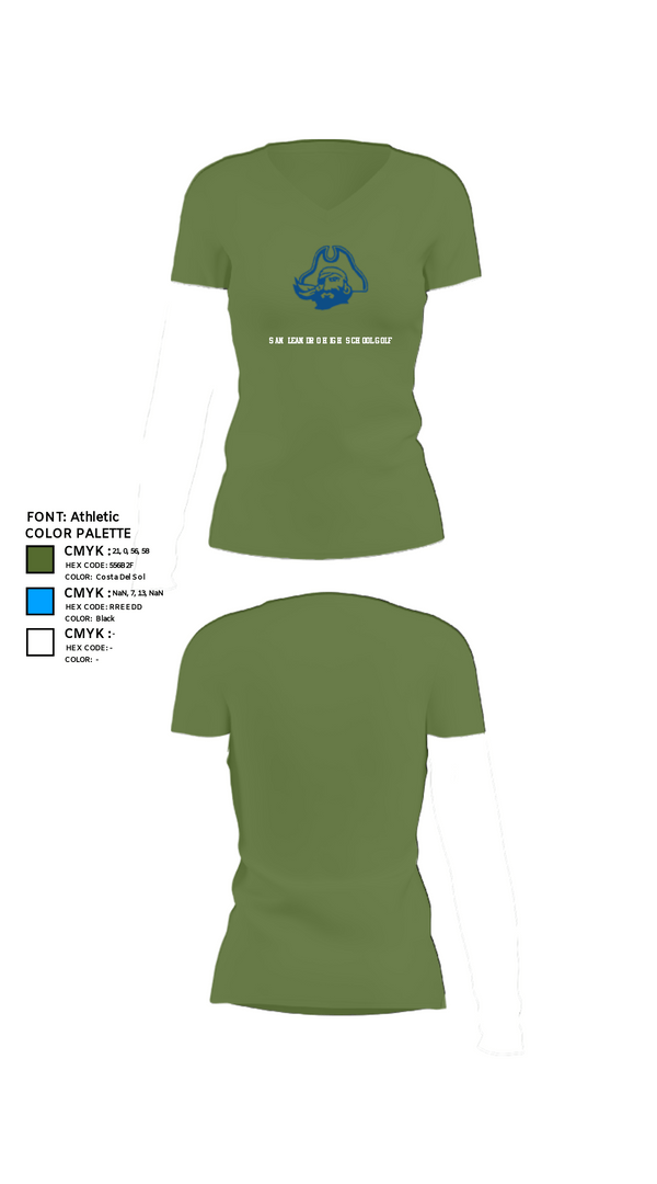Womens Short Sleeve Vneck Shirt, San Leandro High School Golf, Golf, Teamtime, Team time, sublimation, custom sports apparel, team uniforms, spirit wear, spiritwear, sports uniforms, custom shirts, team store, custom team store, fundraiser sports, apparel fundraiser