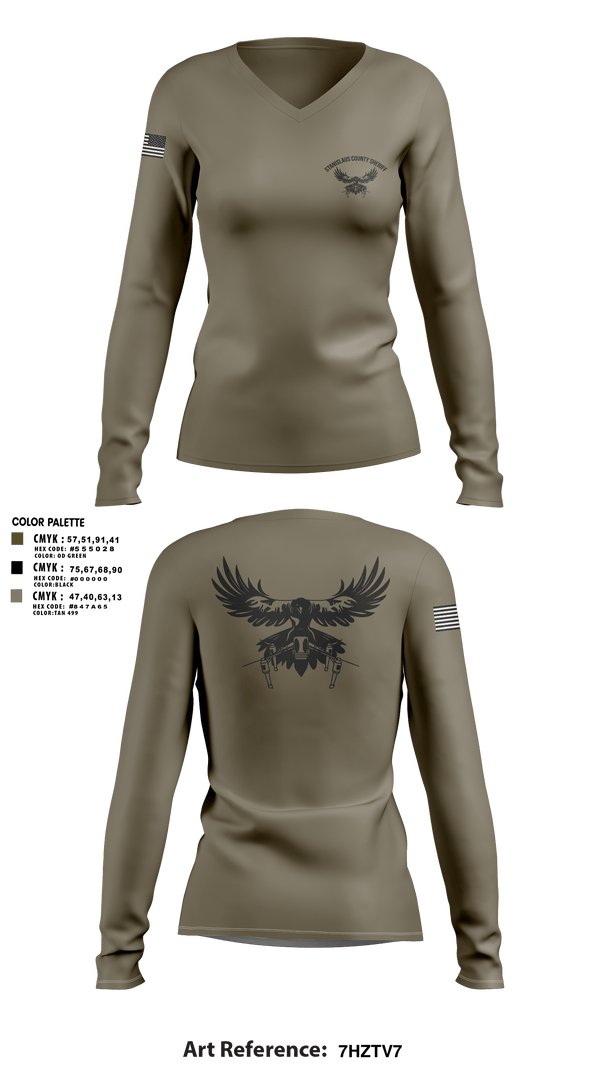 Women's Long Sleeve Vneck Shirt, Stanislaus County Sheriff, Police, Teamtime, Team time, sublimation, custom sports apparel, team uniforms, spirit wear, spiritwear, sports uniforms, custom shirts, team store, custom team store, fundraiser sports, apparel fundraiser