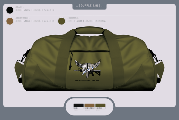 Duffle Bag, San Antonio SRT, Police, Teamtime, Team time, sublimation, custom sports apparel, team uniforms, spirit wear, spiritwear, sports uniforms, custom shirts, team store, custom team store, fundraiser sports, apparel fundraiser