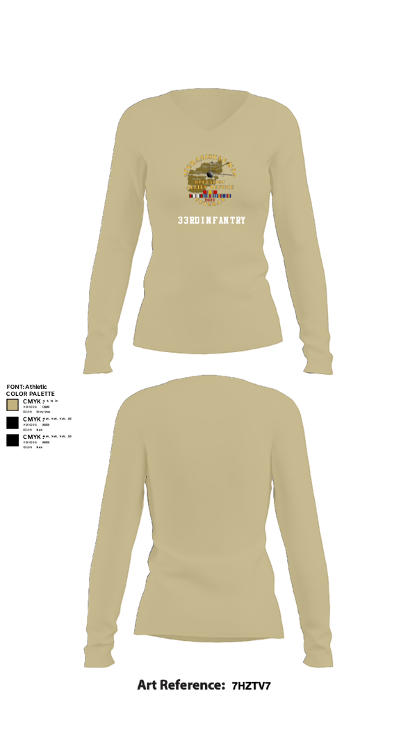 Women's Long Sleeve Vneck Shirt, 33rd Infantry, Army, Teamtime, Team time, sublimation, custom sports apparel, team uniforms, spirit wear, spiritwear, sports uniforms, custom shirts, team store, custom team store, fundraiser sports, apparel fundraiser