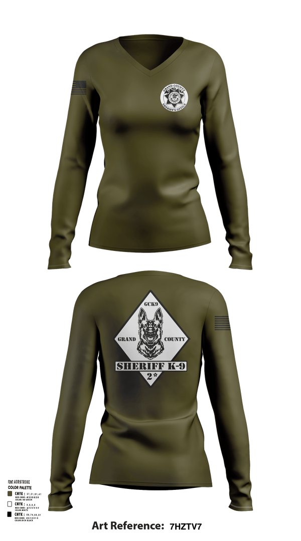 Womens Long Sleeve Vneck Shirt, GCSO K9, , Teamtime, Team time, sublimation, custom sports apparel, team uniforms, spirit wear, spiritwear, sports uniforms, custom shirts, team store, custom team store, fundraiser sports, apparel fundraiser