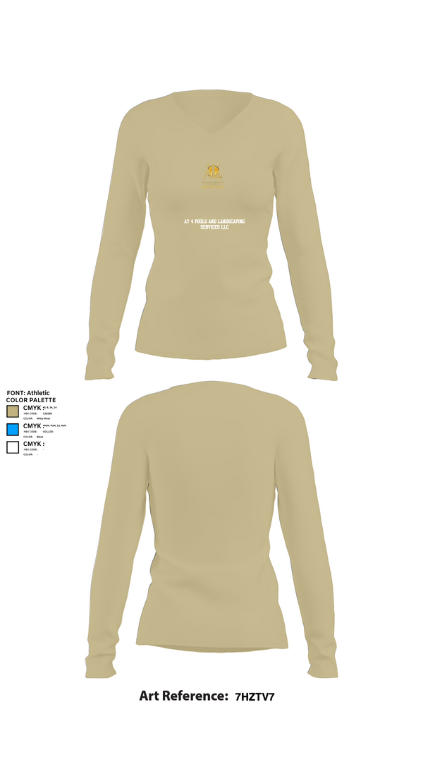 Womens Long Sleeve Vneck Shirt, AT 4 pools and landscaping services llc, , Teamtime, Team time, sublimation, custom sports apparel, team uniforms, spirit wear, spiritwear, sports uniforms, custom shirts, team store, custom team store, fundraiser sports, apparel fundraiser