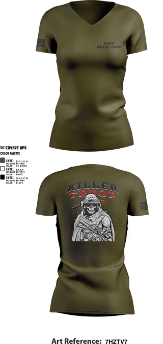 Womens Short Sleeve Vneck Shirt, 3/2CR Killer Troop, Army, Teamtime, Team time, sublimation, custom sports apparel, team uniforms, spirit wear, spiritwear, sports uniforms, custom shirts, team store, custom team store, fundraiser sports, apparel fundraiser