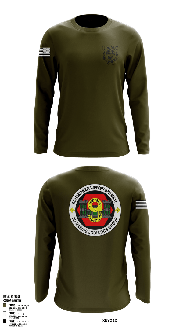 Long Sleeve Rash Guard Shirt, 9th Engineer Support Company, Marines, Teamtime, Team time, sublimation, custom sports apparel, team uniforms, spirit wear, spiritwear, sports uniforms, custom shirts, team store, custom team store, fundraiser sports, apparel fundraiser