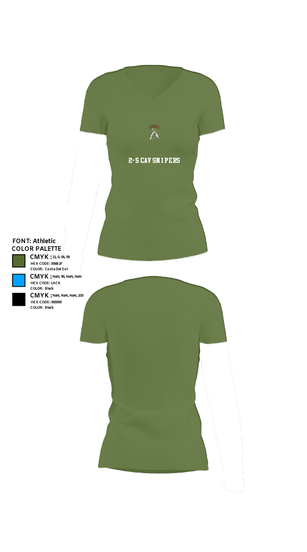 Womens Short Sleeve Vneck Shirt, 2-5 CAV Snipers, Army, Teamtime, Team time, sublimation, custom sports apparel, team uniforms, spirit wear, spiritwear, sports uniforms, custom shirts, team store, custom team store, fundraiser sports, apparel fundraiser