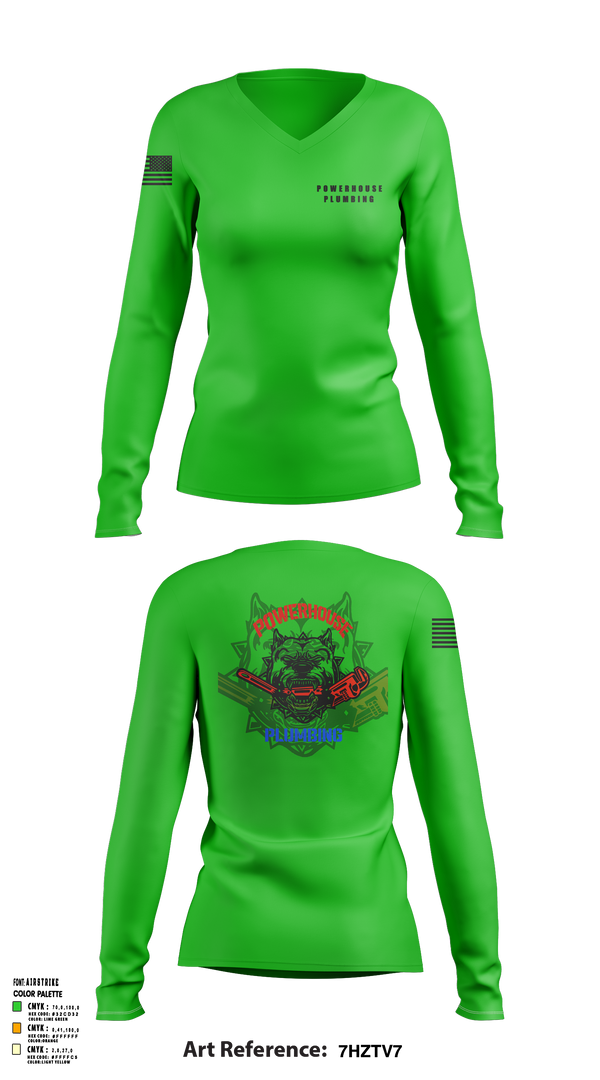 Womens Long Sleeve Vneck Shirt, Powerhouse plumbing, , Teamtime, Team time, sublimation, custom sports apparel, team uniforms, spirit wear, spiritwear, sports uniforms, custom shirts, team store, custom team store, fundraiser sports, apparel fundraiser