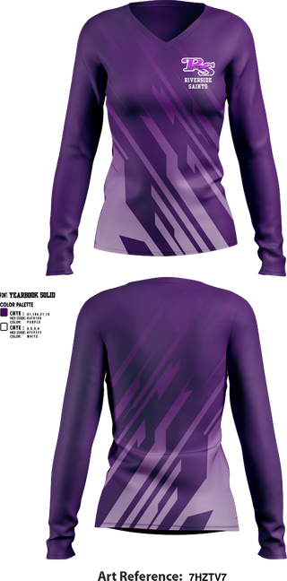 Womens Long Sleeve Vneck Shirt, Riverside Saints, Track & Field, Teamtime, Team time, sublimation, custom sports apparel, team uniforms, spirit wear, spiritwear, sports uniforms, custom shirts, team store, custom team store, fundraiser sports, apparel fundraiser