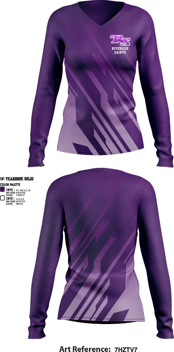 Womens Long Sleeve Vneck Shirt, Riverside Saints, Track & Field, Teamtime, Team time, sublimation, custom sports apparel, team uniforms, spirit wear, spiritwear, sports uniforms, custom shirts, team store, custom team store, fundraiser sports, apparel fundraiser