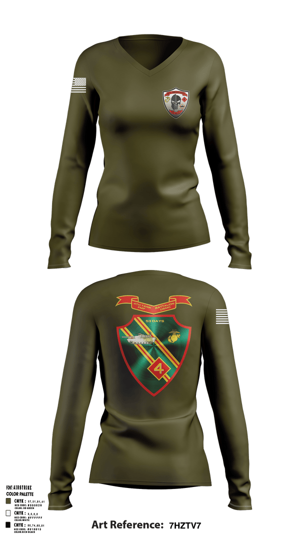 Womens Long Sleeve Vneck Shirt, Det. 4 Tows and Scouts 4th Tank Battalion, , Teamtime, Team time, sublimation, custom sports apparel, team uniforms, spirit wear, spiritwear, sports uniforms, custom shirts, team store, custom team store, fundraiser sports, apparel fundraiser