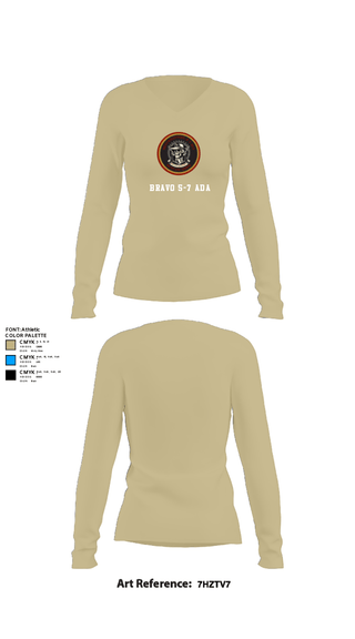 Womens Long Sleeve Vneck Shirt, Bravo 5-7 ADA, Army, Teamtime, Team time, sublimation, custom sports apparel, team uniforms, spirit wear, spiritwear, sports uniforms, custom shirts, team store, custom team store, fundraiser sports, apparel fundraiser