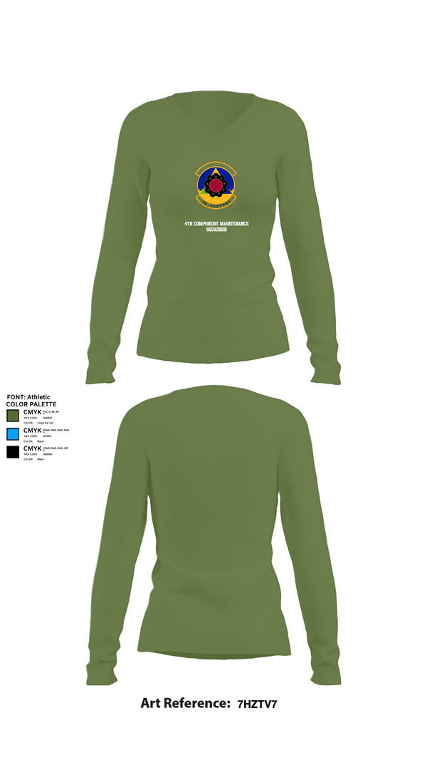 Womens Long Sleeve Vneck Shirt 1, 4th Component Maintenance Squadron, , Teamtime, Team time, sublimation, custom sports apparel, team uniforms, spirit wear, spiritwear, sports uniforms, custom shirts, team store, custom team store, fundraiser sports, apparel fundraiser