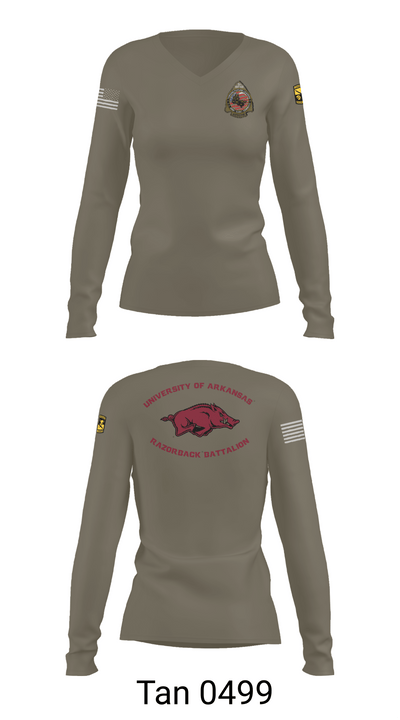 University of Arkansas Army ROTC - Razorback Battalion 15416563 Women's Long Sleeve V-neck Shirt - 77