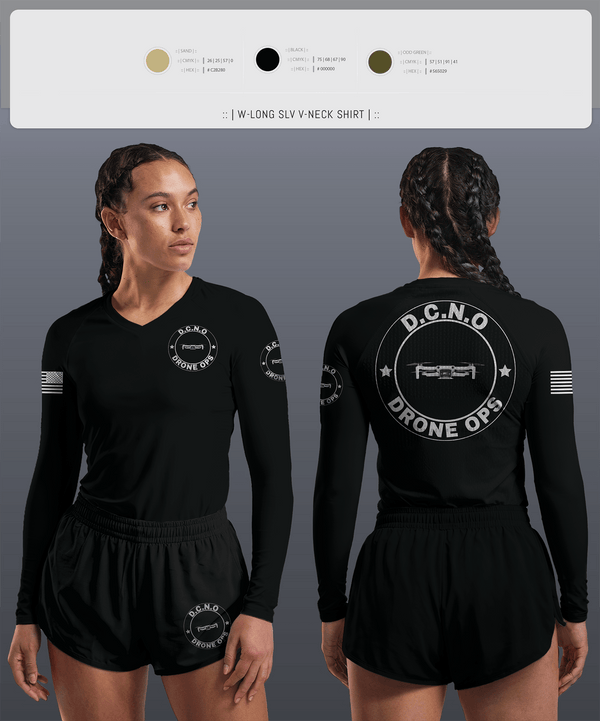 Womens Long Sleeve Vneck Shirt, D.C.N.O, Marines, Teamtime, Team time, sublimation, custom sports apparel, team uniforms, spirit wear, spiritwear, sports uniforms, custom shirts, team store, custom team store, fundraiser sports, apparel fundraiser