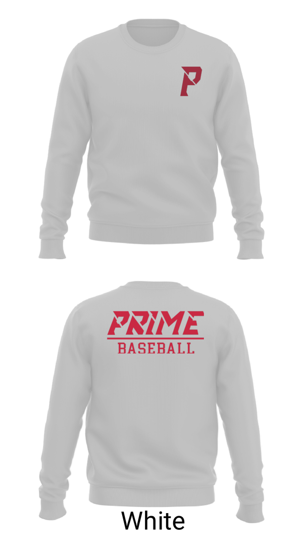 Crew Neck Sweatshirt, Prime Baseball, Baseball, Teamtime, Team time, sublimation, custom sports apparel, team uniforms, spirit wear, spiritwear, sports uniforms, custom shirts, team store, custom team store, fundraiser sports, apparel fundraiser